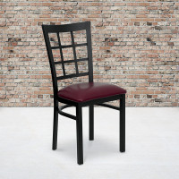 Flash Furniture Hercules Series Black Window Back Metal Restaurant Chair with Burgundy Vinyl Seat XU-DG6Q3BWIN-BURV-GG
